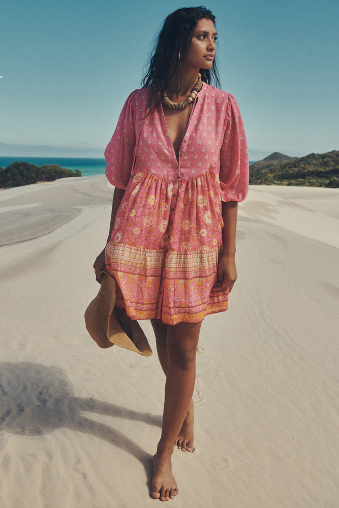 Bohemian style mini dress with sunshine and desert