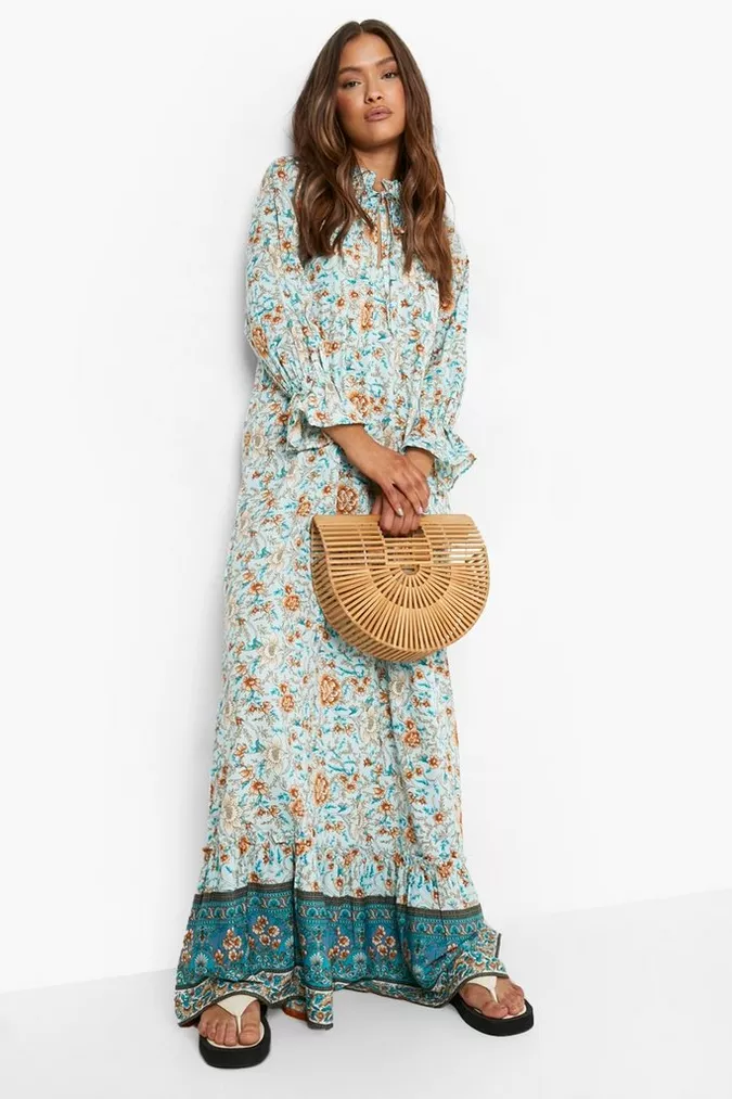 Boohoo BOHO BORDER PRINT MAXI SMOCK DRESS