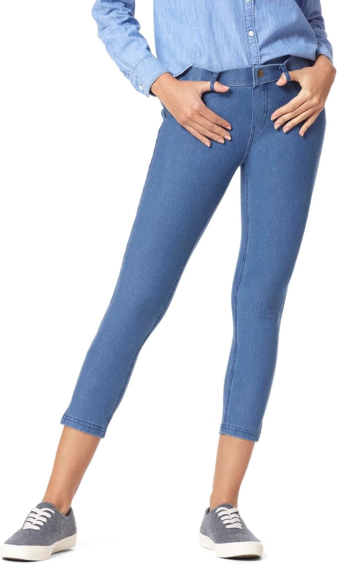 HUE Women's Ankle Slit Essential Denim Capri Leggings with Pockets amazon