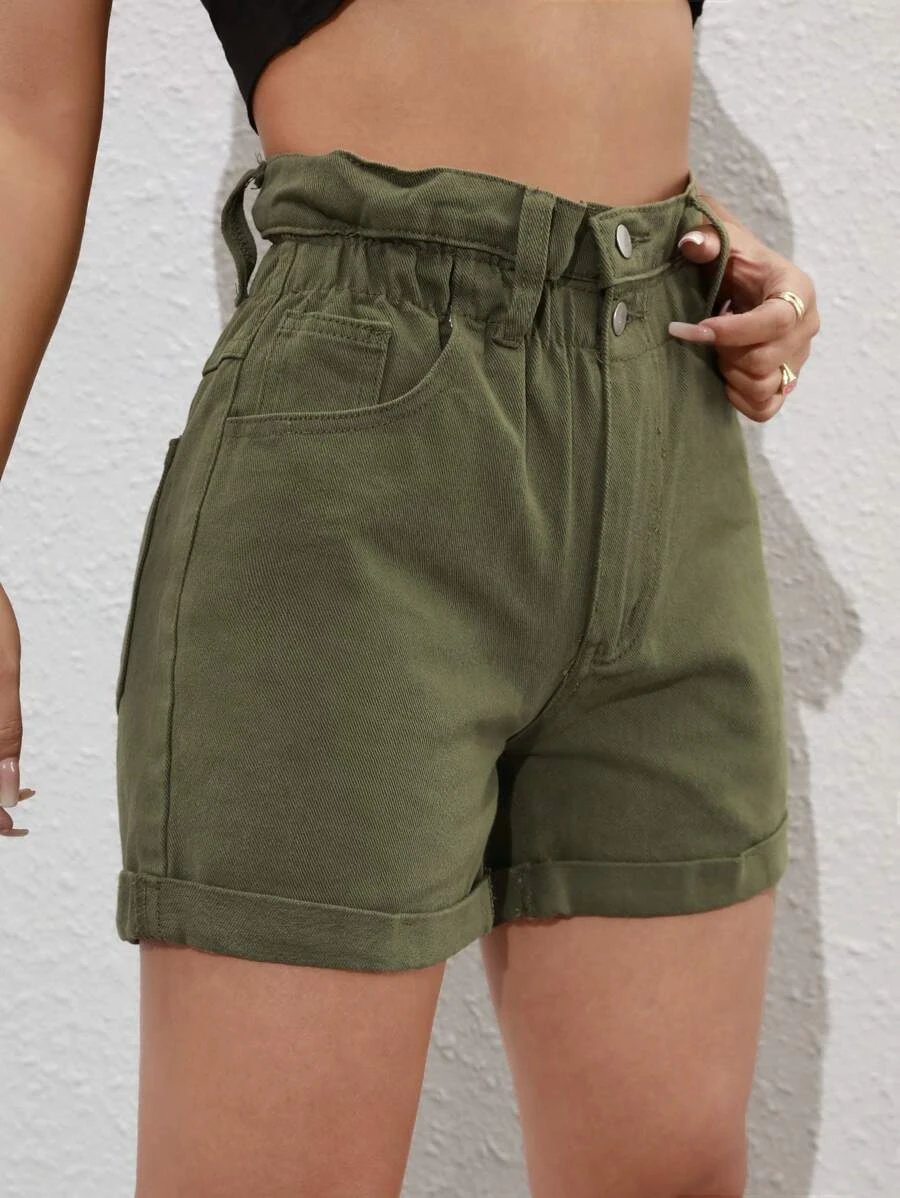 SHEIN Paperbag Waist Denim Shorts