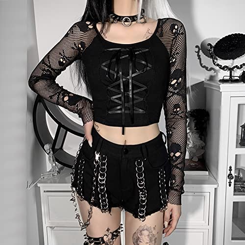 Black Gothic Summer Cropped T-Shirts Fashion Short Sleeve Halter T Shirts for Girls Women-1