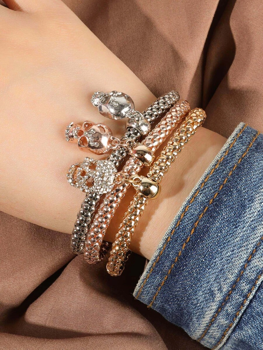 Shein 3pcs Skull Charm Bracelet