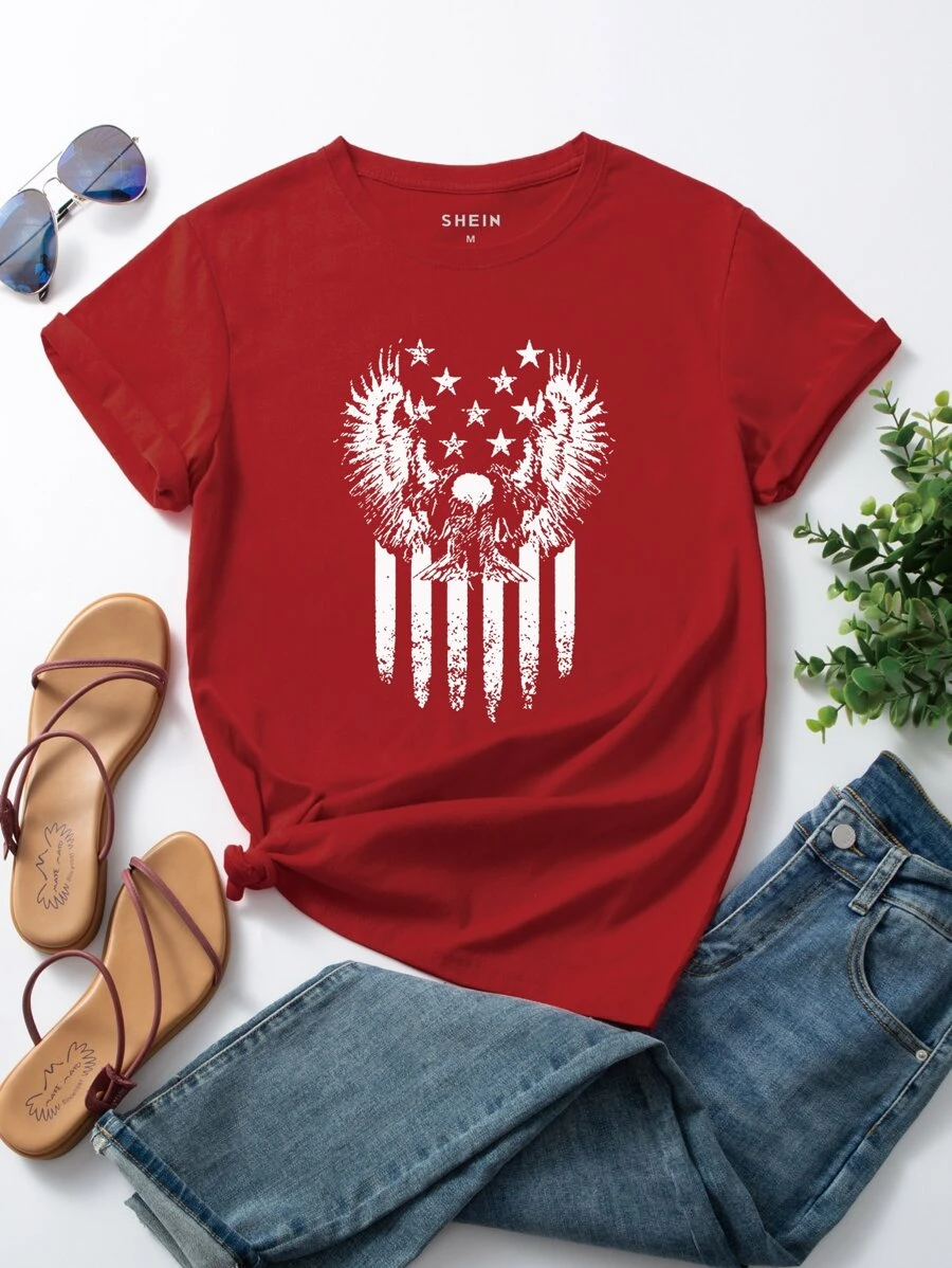 Shein American Flag And Eagle Print Tee