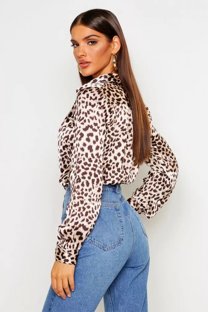 Boohoo-female-brown-silky-leopard-print-shirt