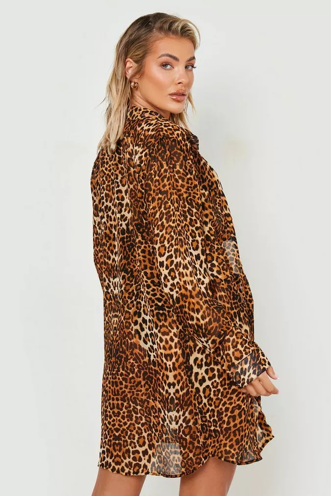 Boohoo-female-leopard-leopard-oversized-chiffon-beach-shirt