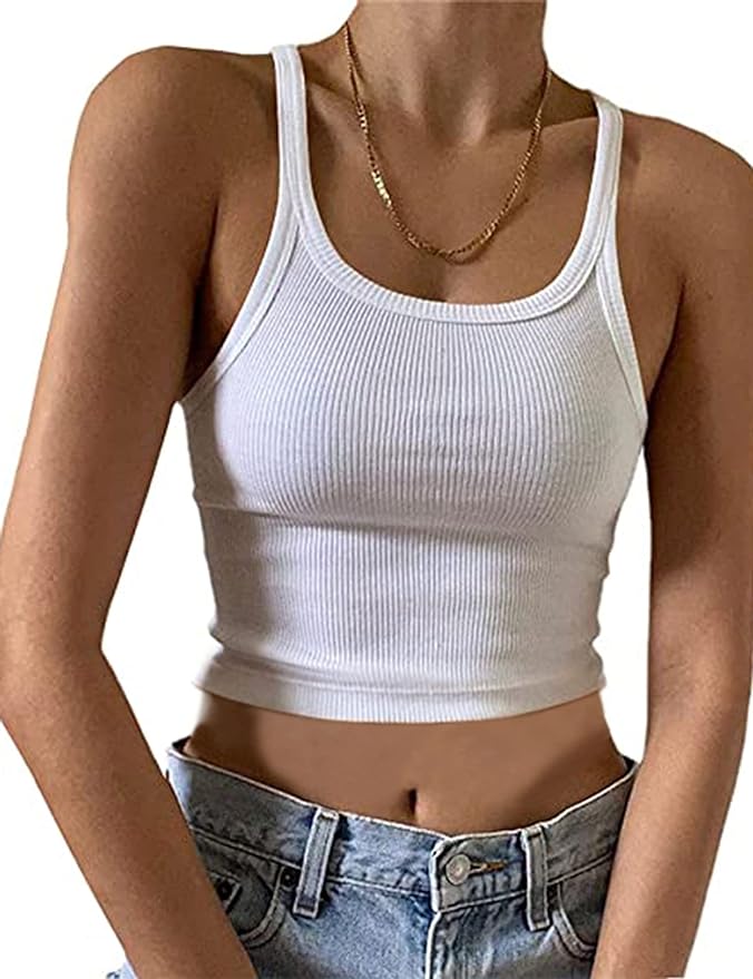 KAMISSY Women's Sleeveless Crop Tank Top Slim Fit Scoop Neck Ribbed Knit Basic Crop Cami Shirts Tops from Amazon