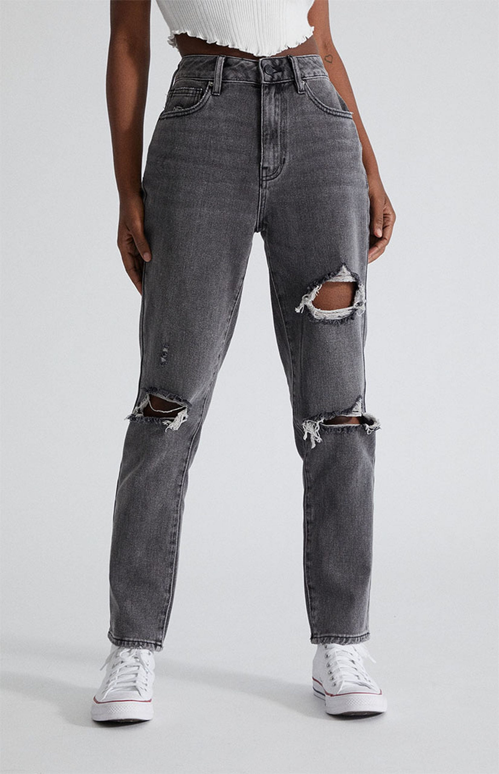 PacSun Faded Black Ripped Mom Jeans