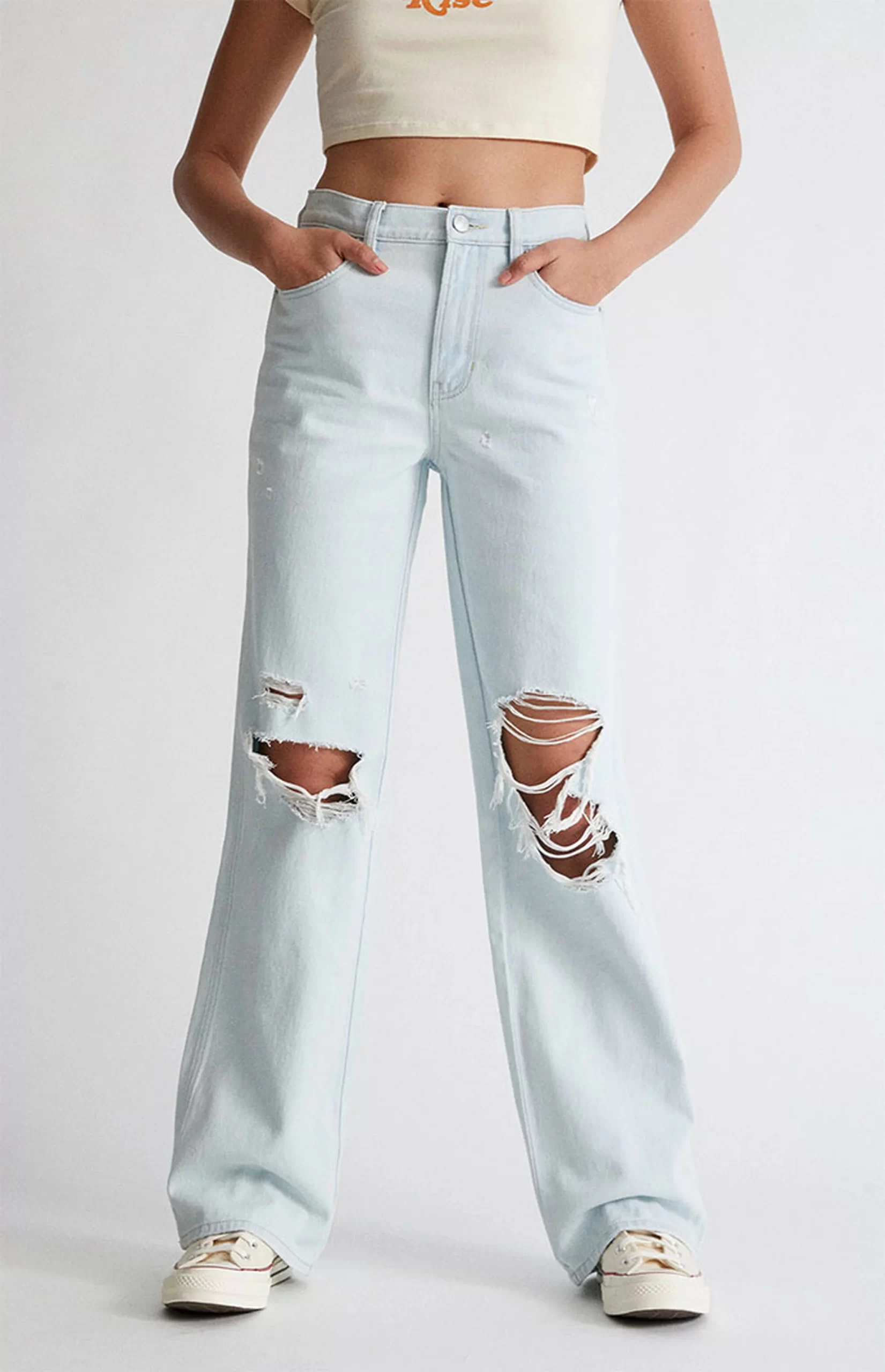 PacSun Light Blue Ripped High Waisted Baggy Jeans