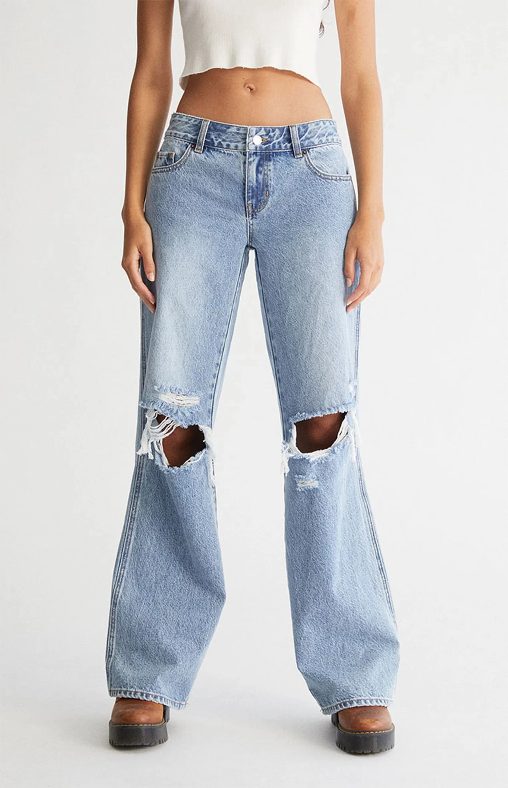 PacSun Light Blue Ripped Low Rise Baggy Jeans