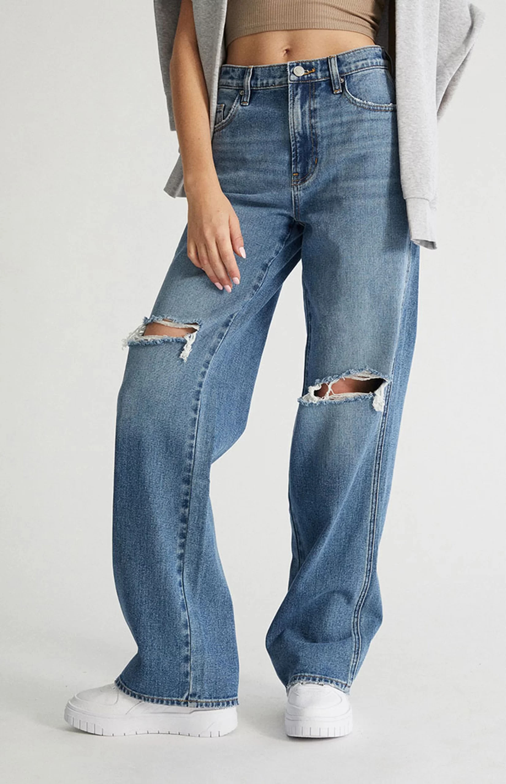 PacSun Medium Blue Ripped Baggy Jeans
