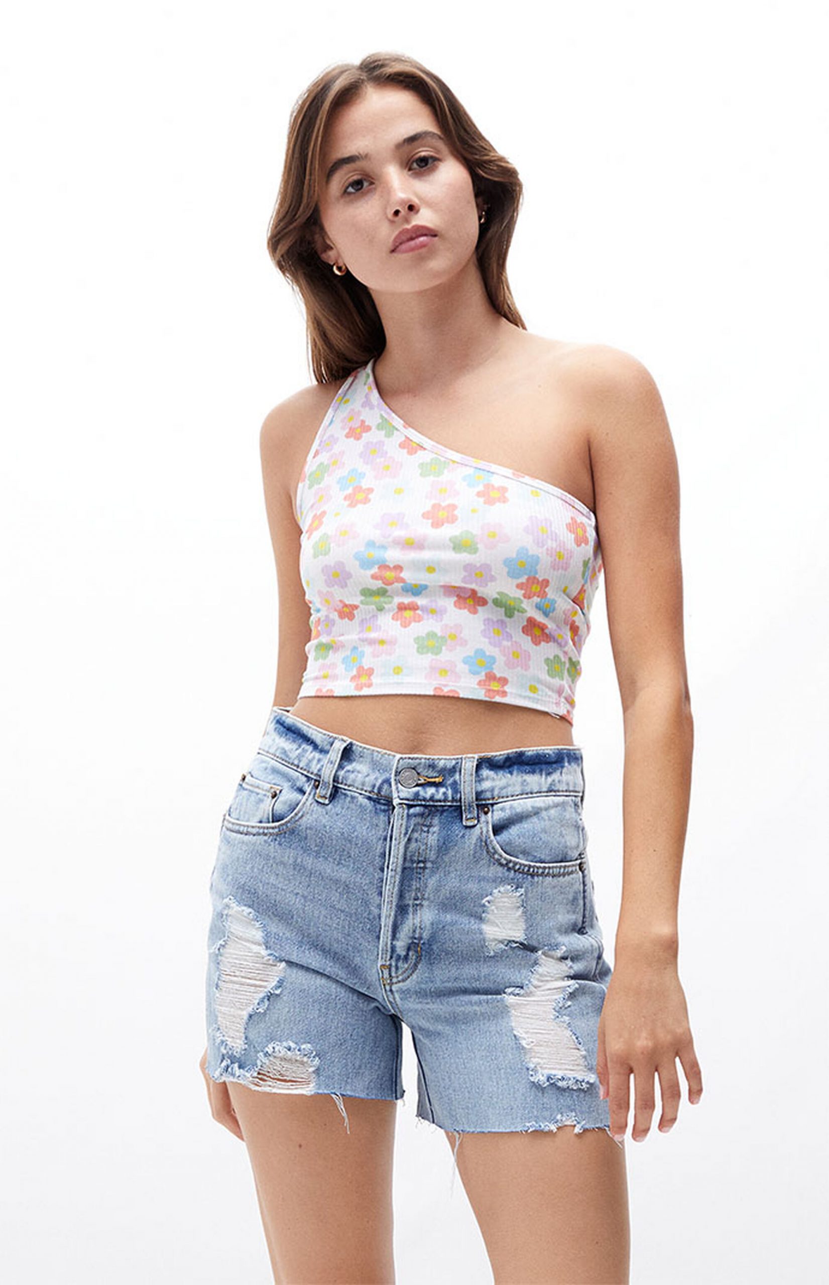 PacSun Upcycled Ripped High Waisted Cutoff Denim Shorts