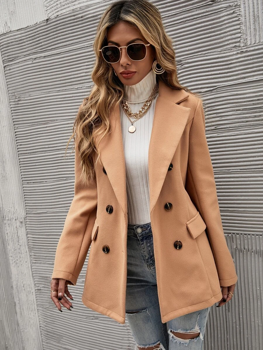 SHEIN Solid Double Breasted Overcoat