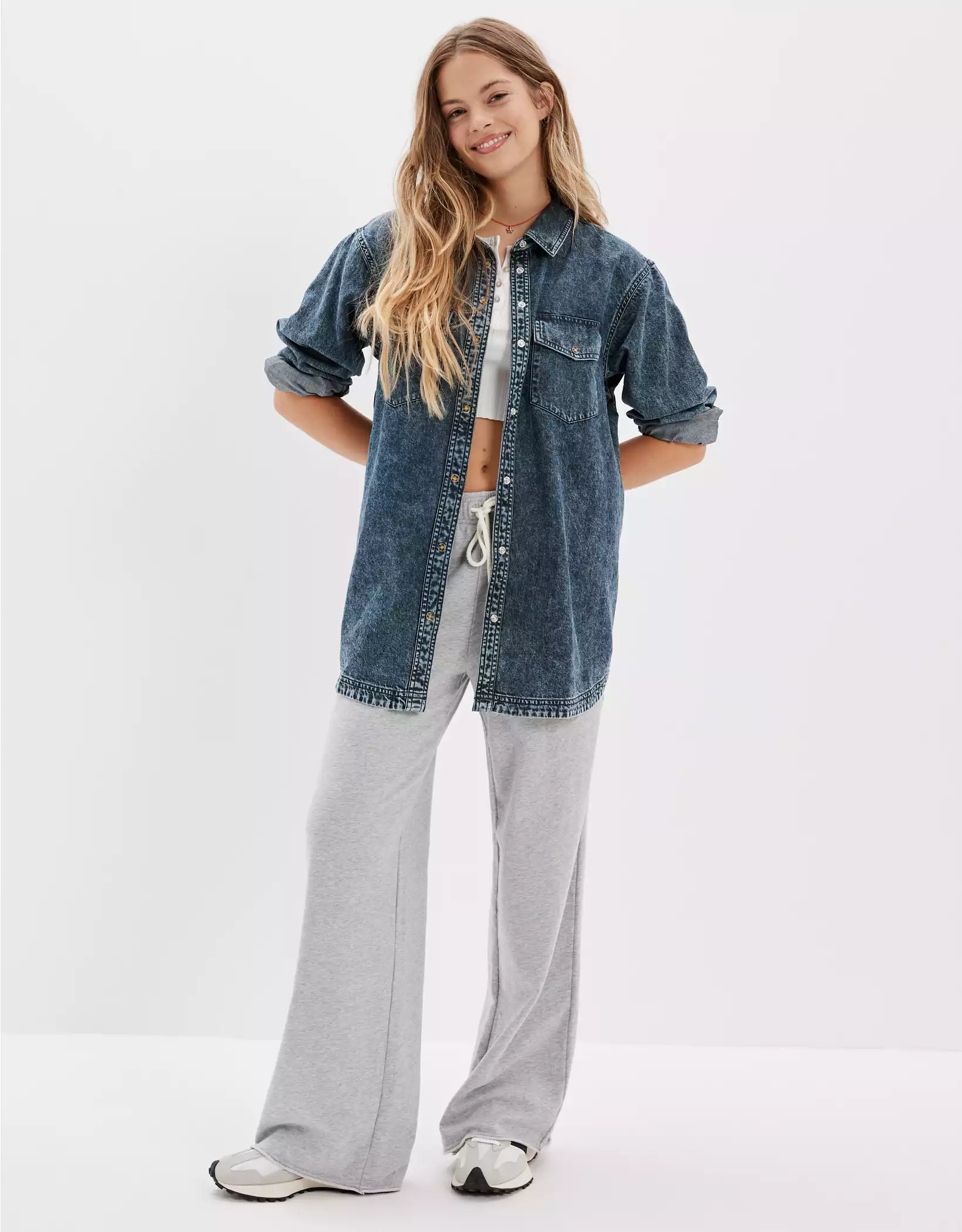 AE Oversized Denim Button-Up Shirt