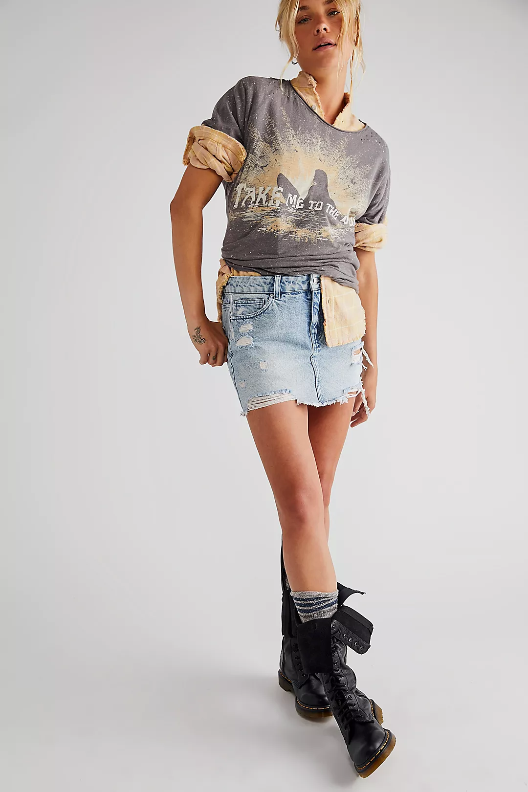 Freepeople Out Of Ordinary Denim Mini Skirt