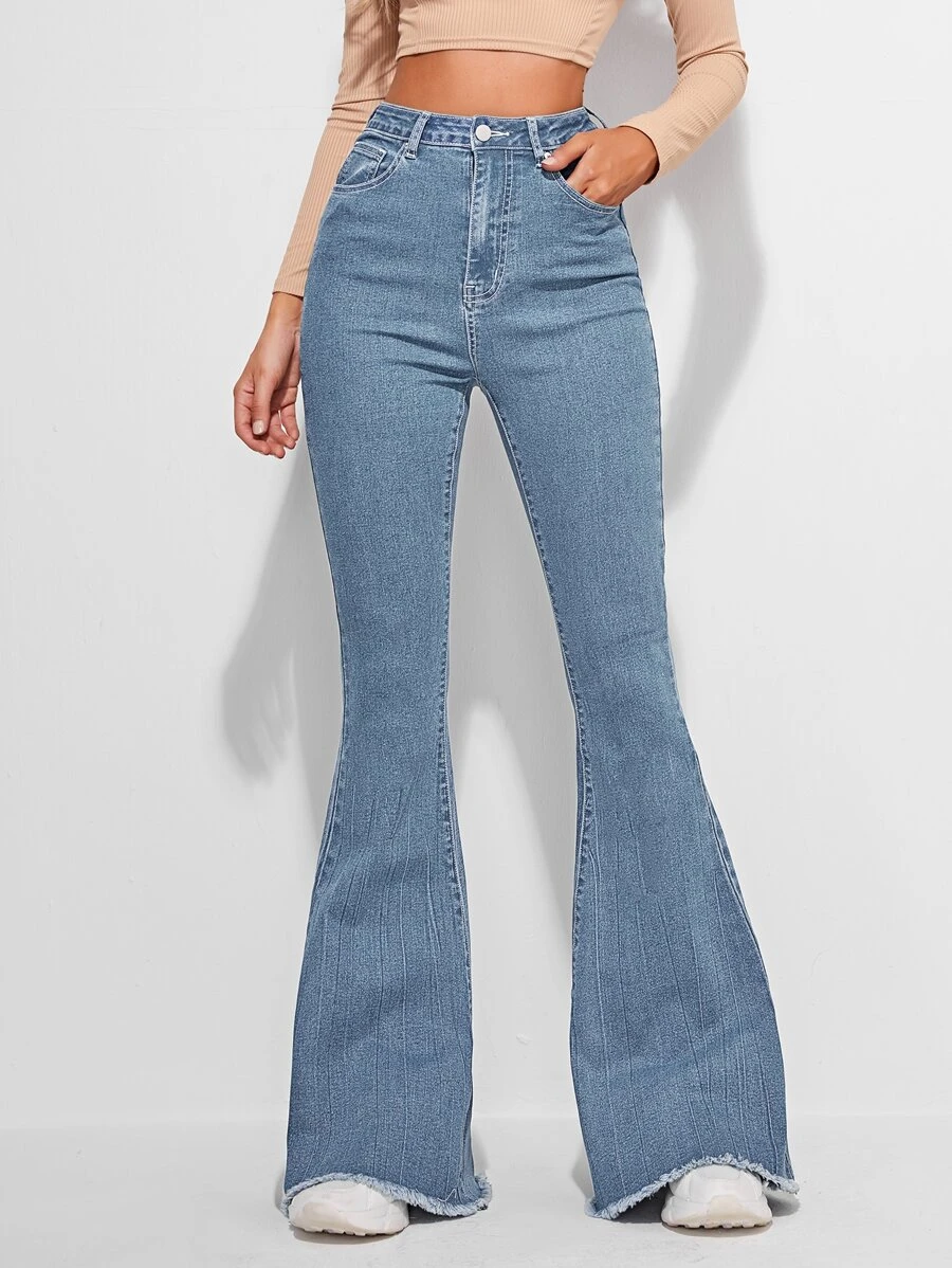 SHEIN High Waist Contrast Stitch Flare Leg Jeans