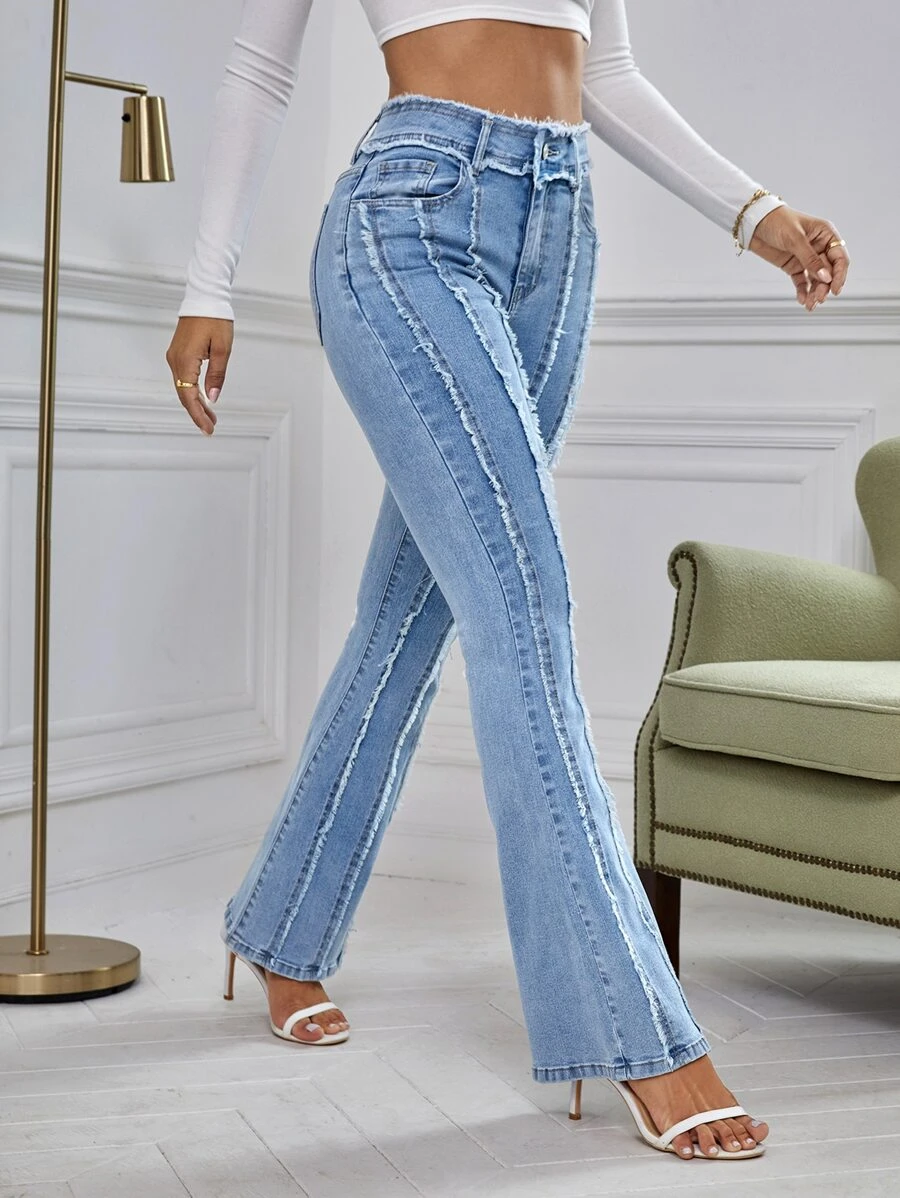 SHEIN High Waist Raw Cut Bootcut Leg Jeans