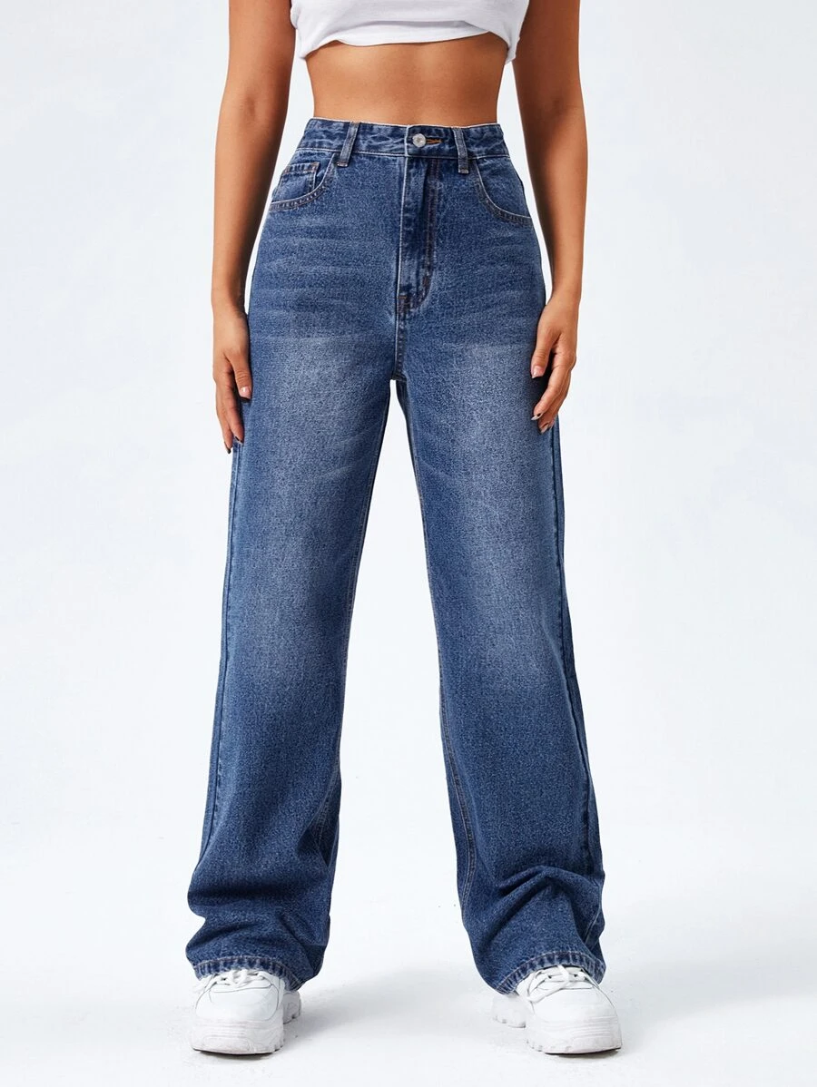 SHEIN High Waist Washed Boyfriend Jeans