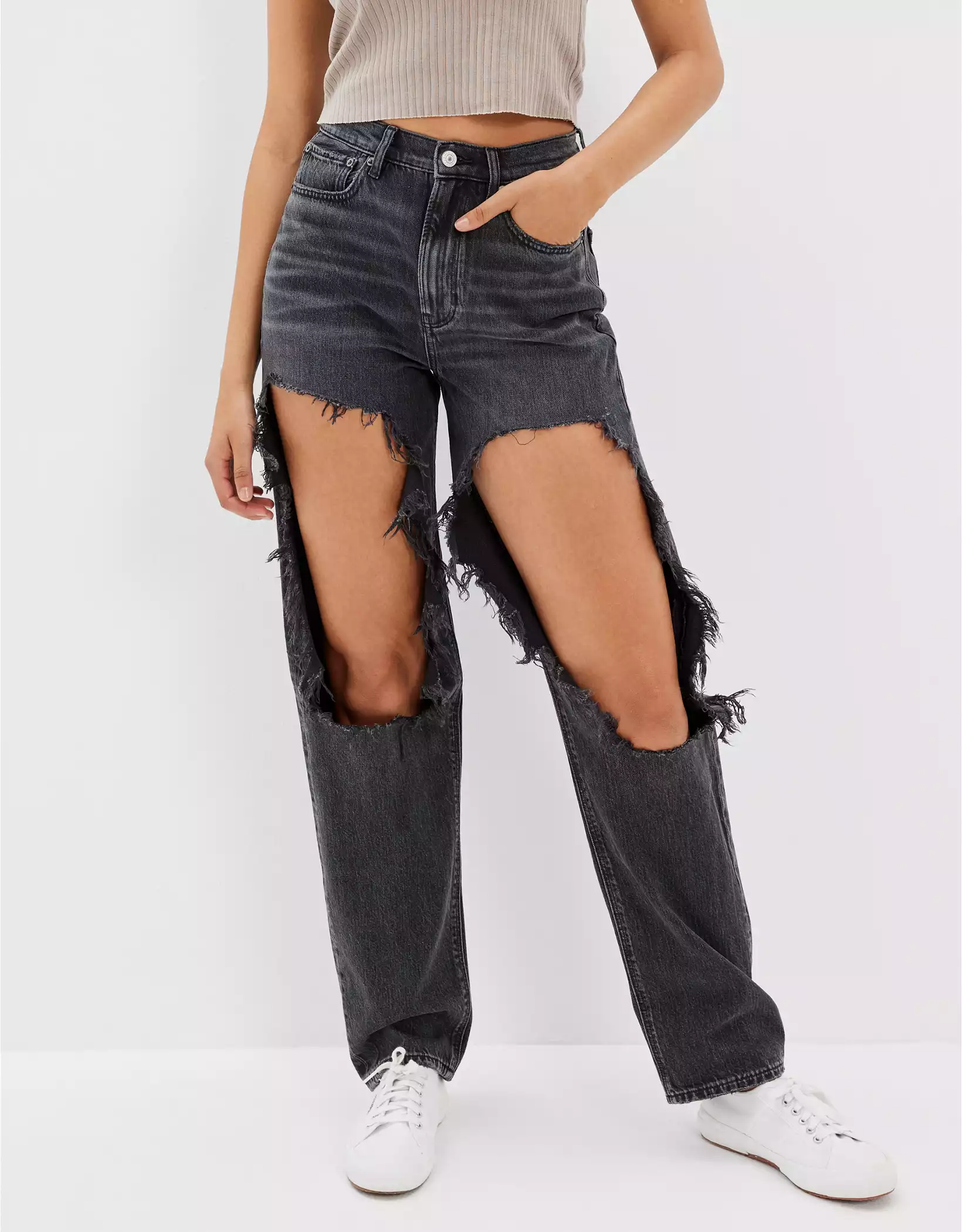 AE Ripped Highest Waist Baggy Straight Jean