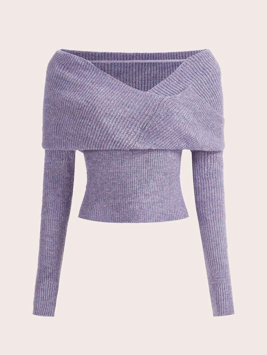 SHEIN BIZwear Foldover Ribbed Knit Sweater