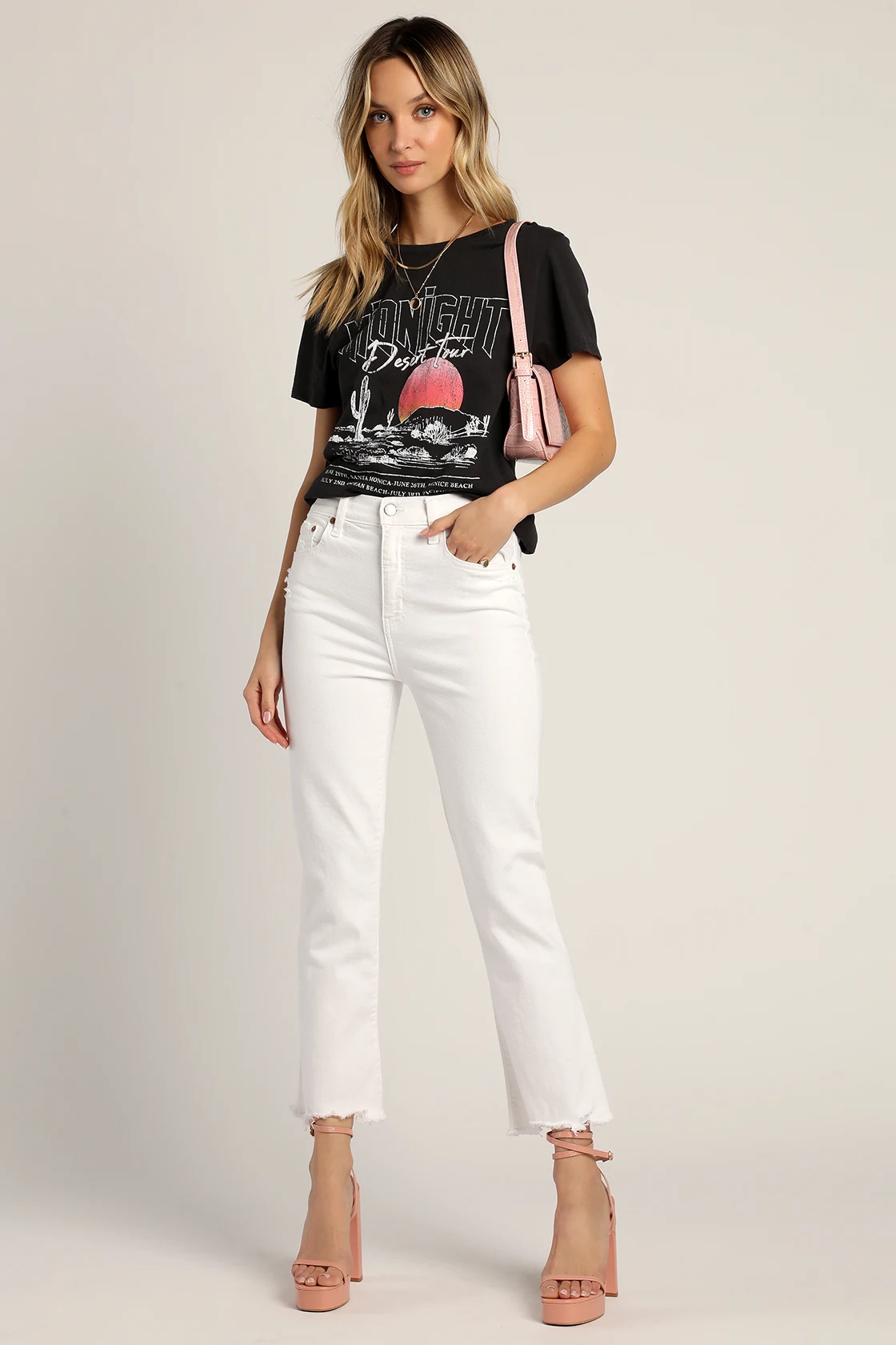 Shy Girl White High-Waisted Cropped Distressed Flare Jeans