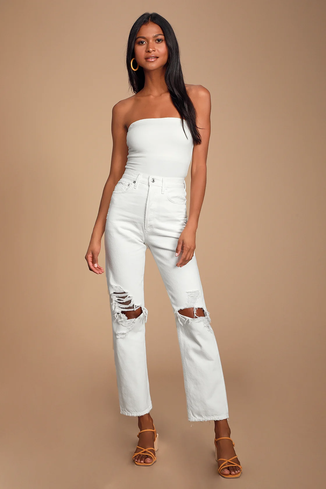 AGOLDE 90's Mid Rise White Loose Fit Distressed Jeans