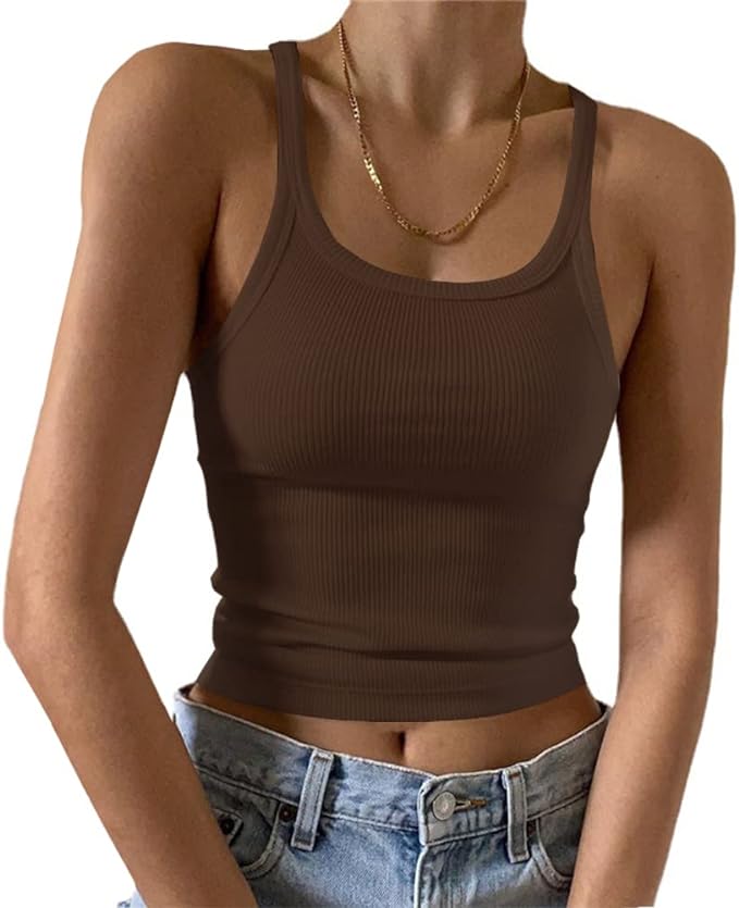 Artfish Women's Sleeveless Tank Top Form Fitting Scoop Neck Ribbed Knit Basic Cami Shirts Amazon
