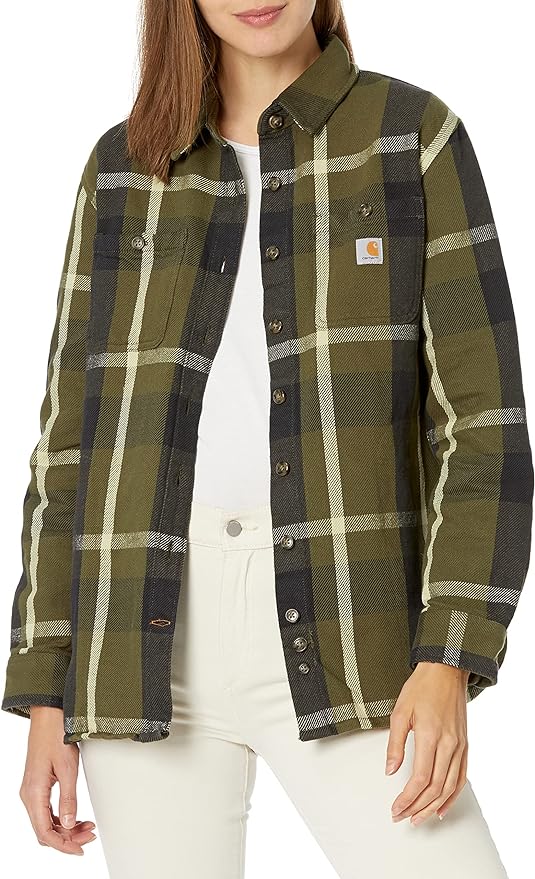 Carhartt Women's Rugged Flex Loose Fit Heavyweight Twill Flannel Long-Sleeve Plaid Shirt Amazon