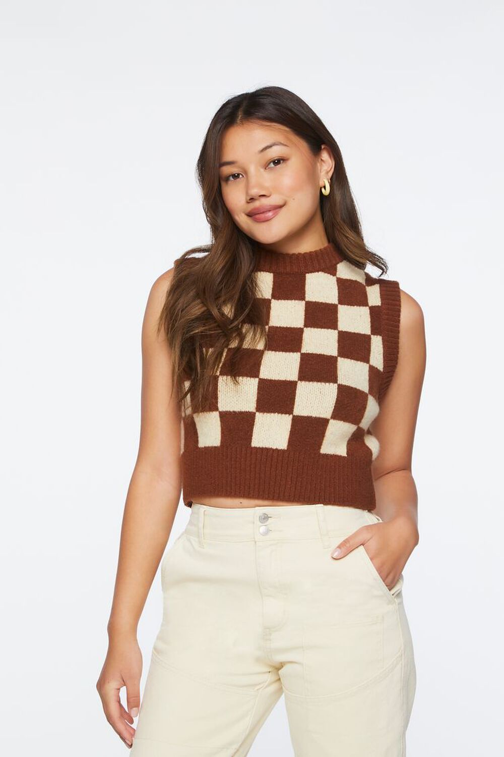 Checkered Cropped Sweater Vest