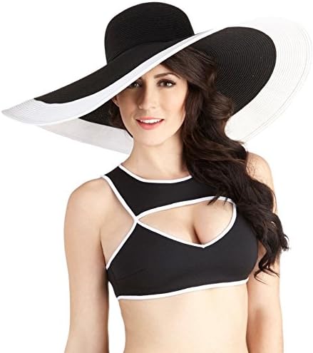 HISSHE Noble Straw Wide Brim Hat Floppy Beach Sunhat with White Brim Amazon