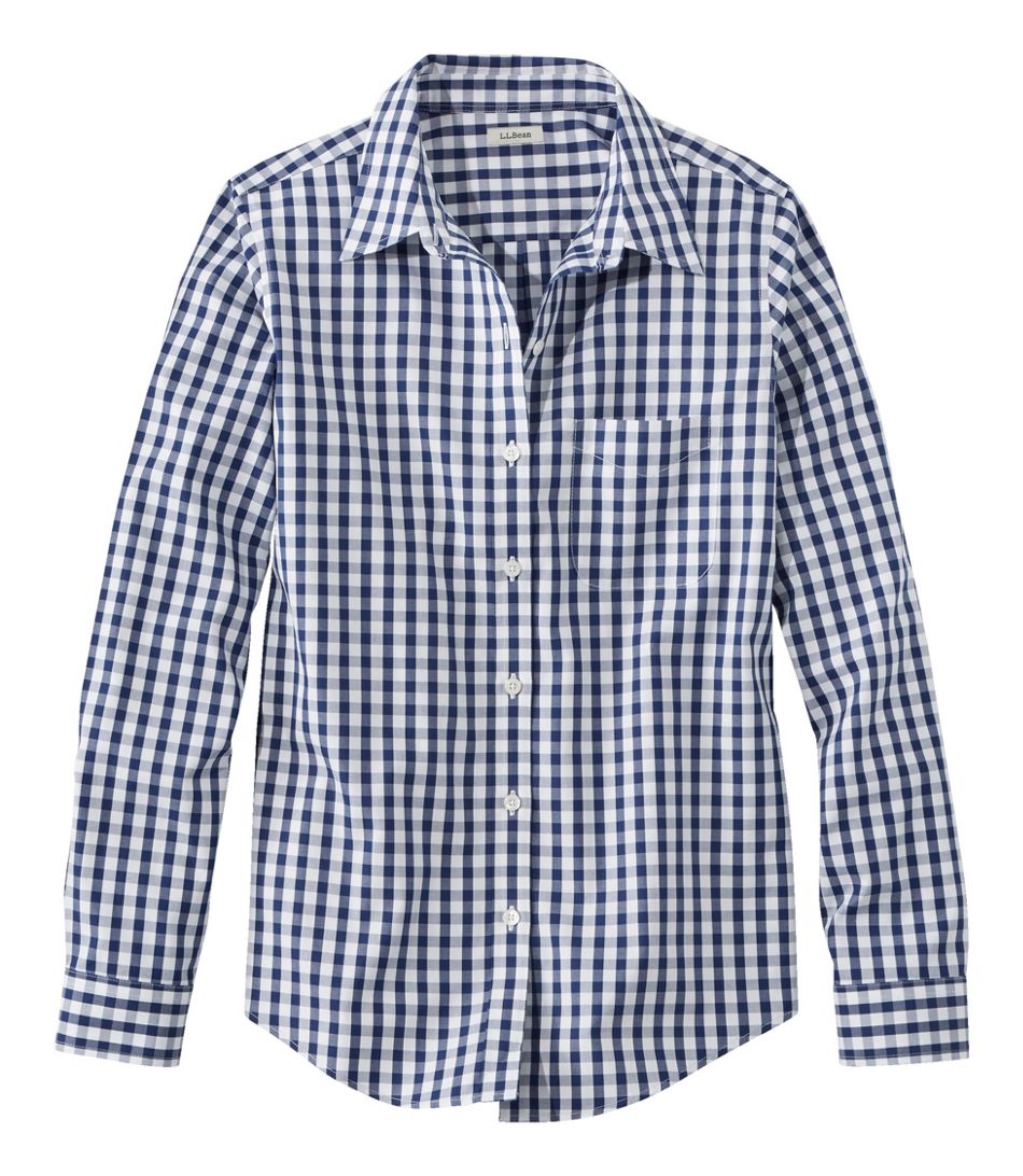 LLBEAN Women's Wrinkle-Free Pinpoint Oxford Shirt, Long-Sleeve Relaxed Fit Plaid