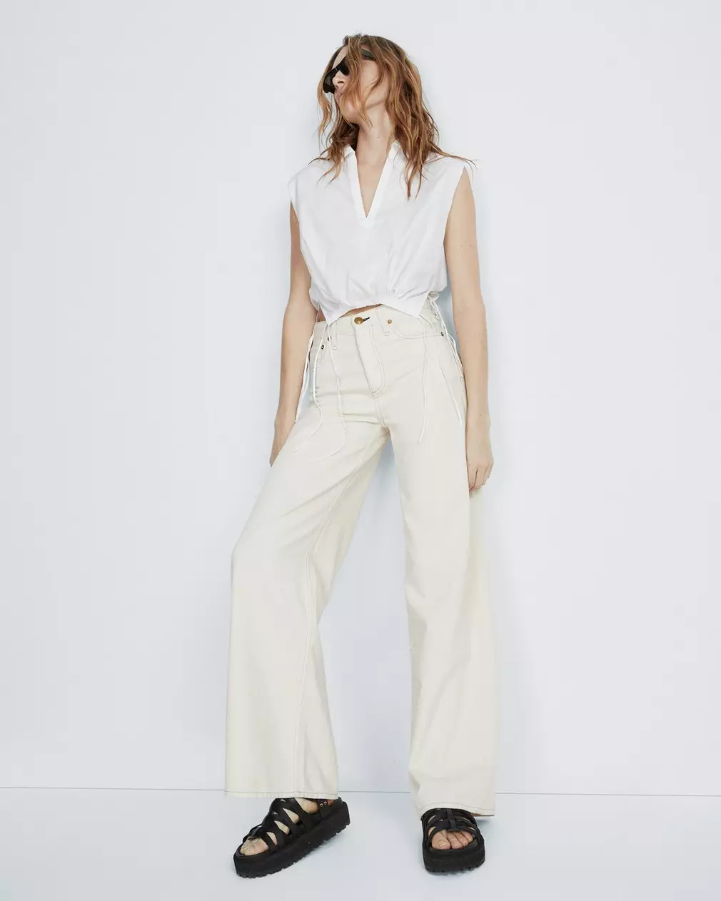 Rag & Bone Featherweight Sofie High Rise Wide Leg Jeans white