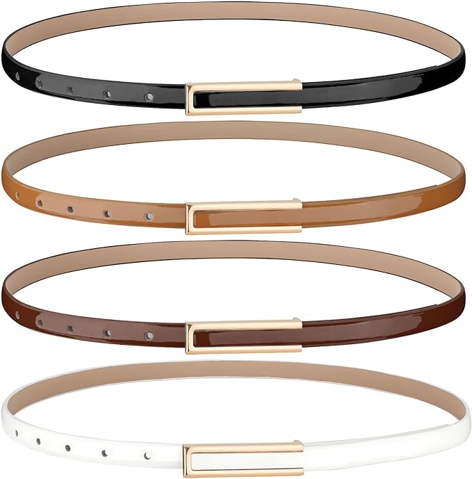 SUOSDEY 4 Pack Thin Belts for Women Skinny Leather Belts with Metal Buckle for Dresses Pants Jeans Amazon