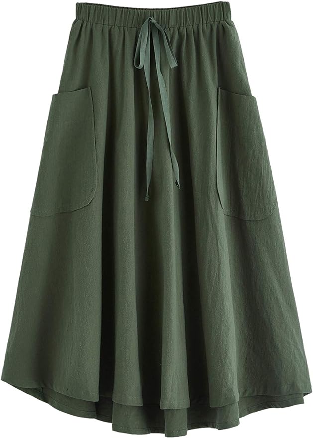 SweatyRocks Women's Casual High Waist Pleated A-Line Midi Skirt with Pocket Amazon