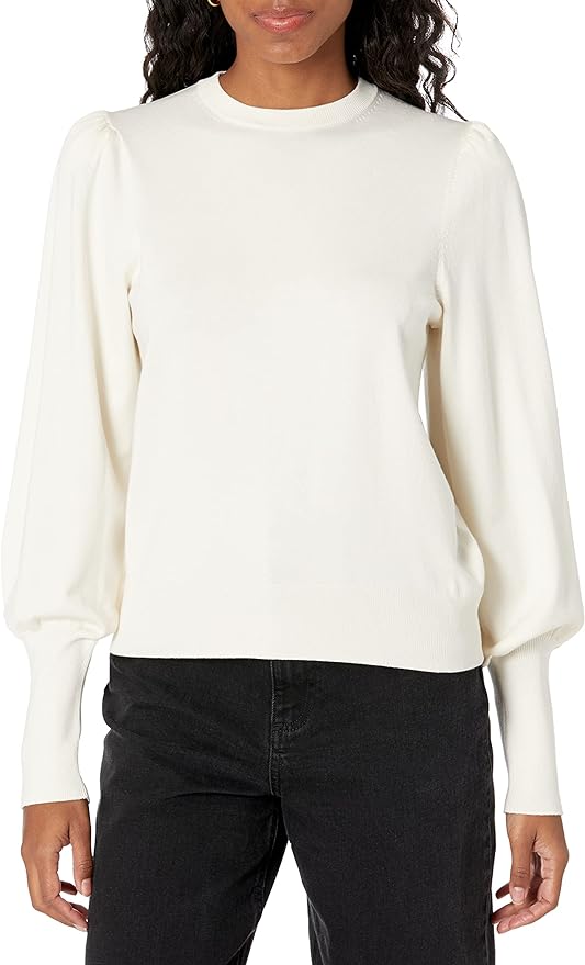 The Drop Women's Vivienne Padded-Shoulder Balloon-sleeve Crewneck Sweater Amazon