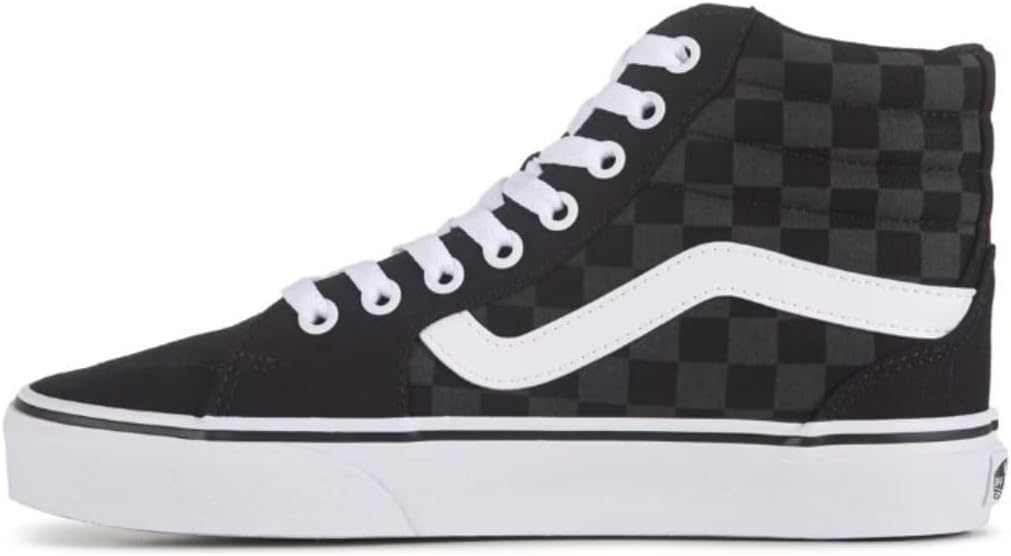Vans Unisex Filmore Hight Top Shoe - Seude and Canvas Material with Floral Embroidery Shoes - Lace-up Closure Style - Black-White-Rose-Checkerboard Amazon