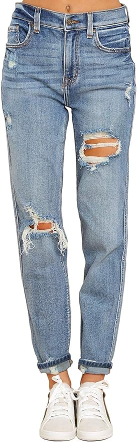 luvamia Boyfriend Jeans for Women Stretch High Waisted Ripped Distressed Mom Jeans Slim Denim Pants Amazon