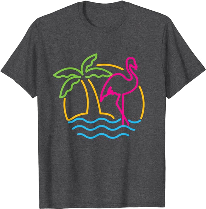 80s Vintage Miami Retro Neon Pink Flamingo T-Shirt Amazon