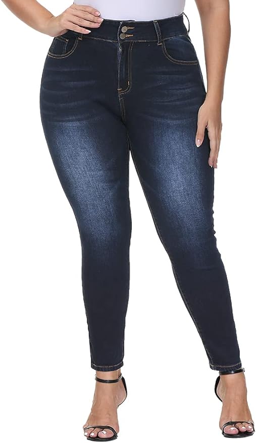 ALLEGRACE Women Plus Size Skinny Jeans Stretchy High Waisted Ankle Jean Amazon