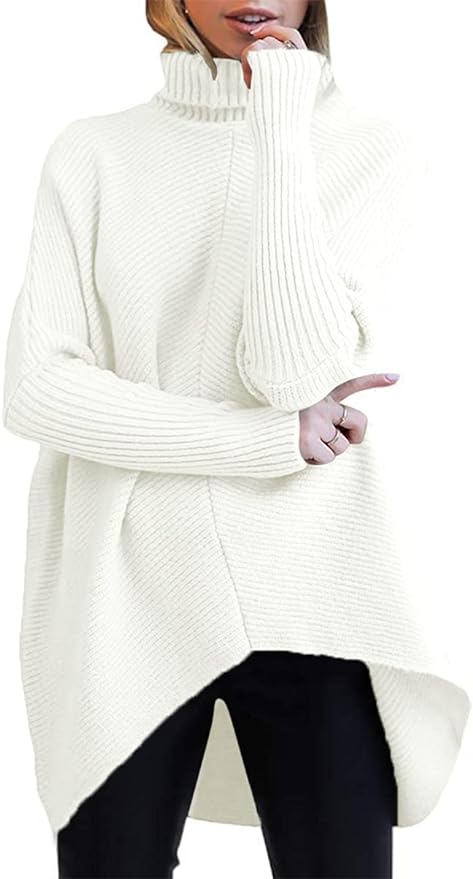 ANRABESS Womens Turtleneck Oversized Sweater long Batwing Sleeve Asymmetric Hem Casual Knit Pullover Tunic Amazon