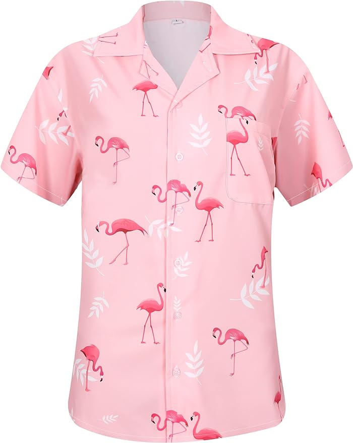 APTRO Women's Hawaiian Flamingo Shirt Regular Fit Aloha Floral Blouse Short Sleeve Tropical Shirt Amazon