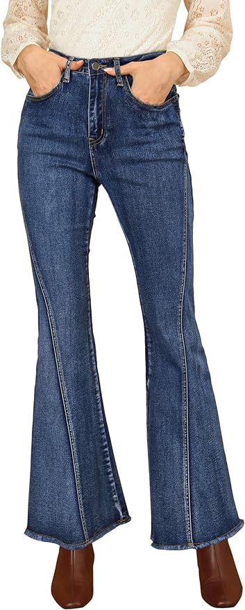 Allegra K Women's 70s Vintage Flare Jeans High Waist Stretch Denim Bell Bottoms Jeans Amazon