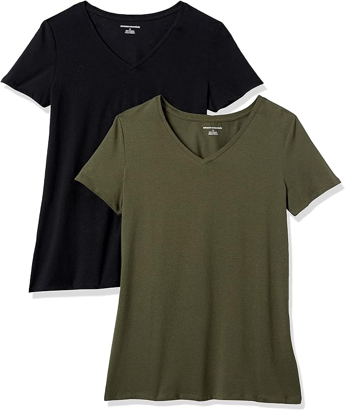 Amazon Essentials Women's Classic-Fit Short-Sleeve V-Neck T-Shirt, Multipacks