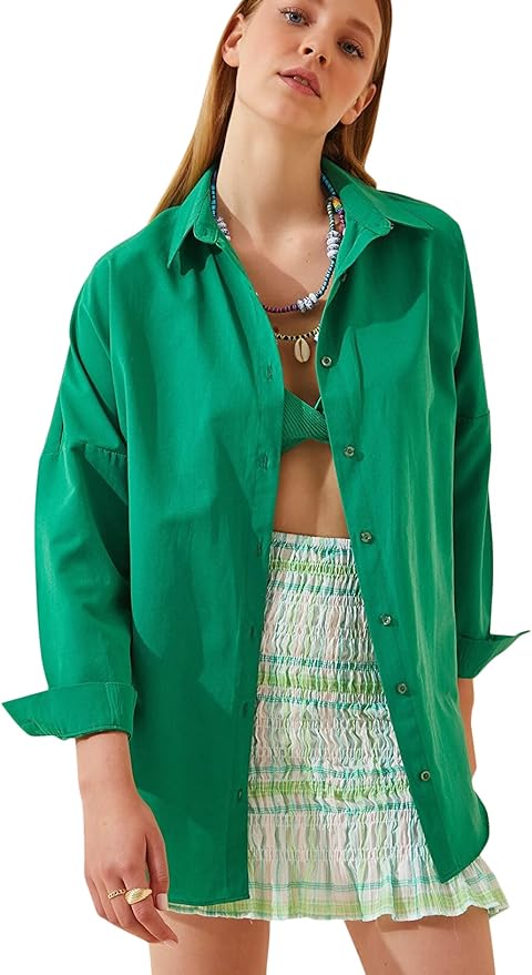 BIG DART Oversized Button Down Shirts for Women, Dressy Casual Long Sleeve Blouses Summer Tops Tunics Amazon