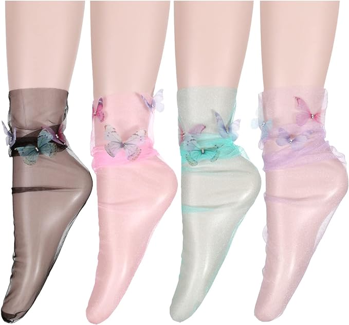 Benefeet Sox Womens Girls Lace Sheer Mesh Slouch Socks See Through Transparent Elegant Loose Socks Tulle Decorated Socks Amazon