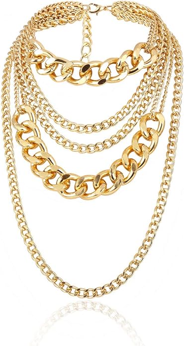 CSIYANJRY99 Chunky Gold Necklaces for Women,Multilayer Punk 80s Hip Hop Necklace,Layered Cuban Link Chain Statement Necklace