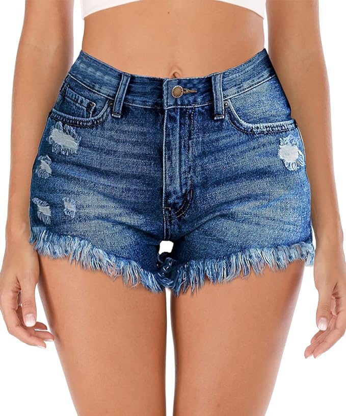 Cuihur Women's Summer High Waisted Denim Shorts Folded Hem Casual Short Jeans