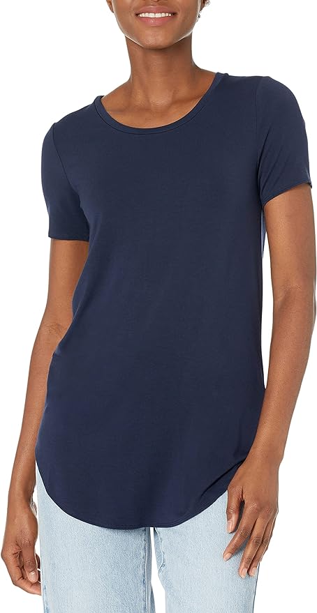 Daily Ritual Women's Jersey Standard-Fit Short-Sleeve Open Crewneck Tunic Amazon