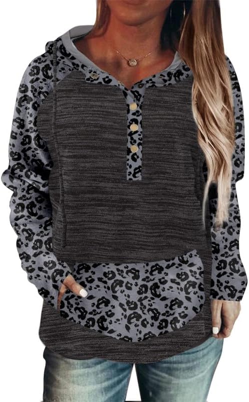 Dokotoo Womens Fashion Fall Button Collar Drawstring Stitching Sweatshirts Hoodies Pullover Amazon