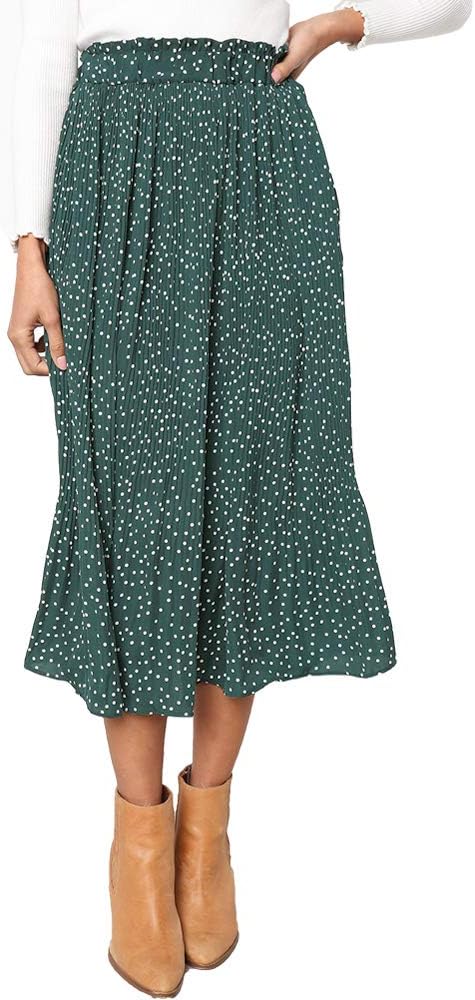 EXLURA Womens High Waist Polka Dot Pleated Skirt Midi Swing Skirt with Pockets Amazon