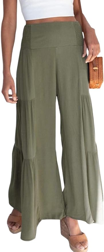 Eteviolet Women's Boho High Waisted Palazzo Pants Summer Beach Wide Leg Flowy Pants Amazon